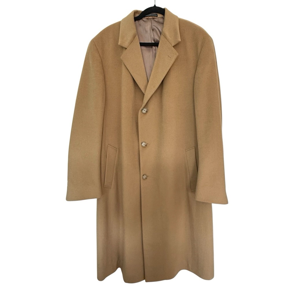 Vintage Stafford Camel Long Overcoat Men's 44R Business Professional 90s